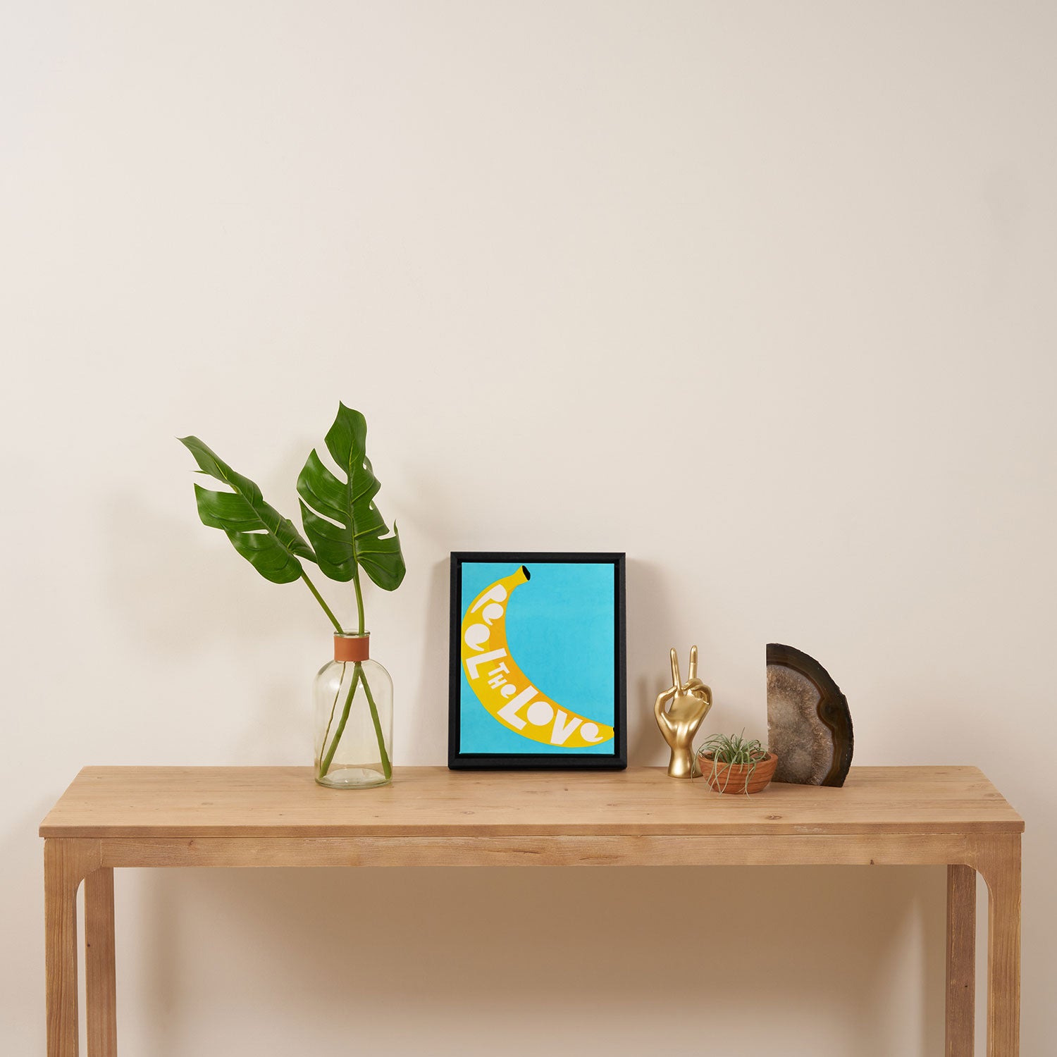 Big fruit Banana with 'Peel the love' typographic pun Framed Canvas Print Gallery Image 4