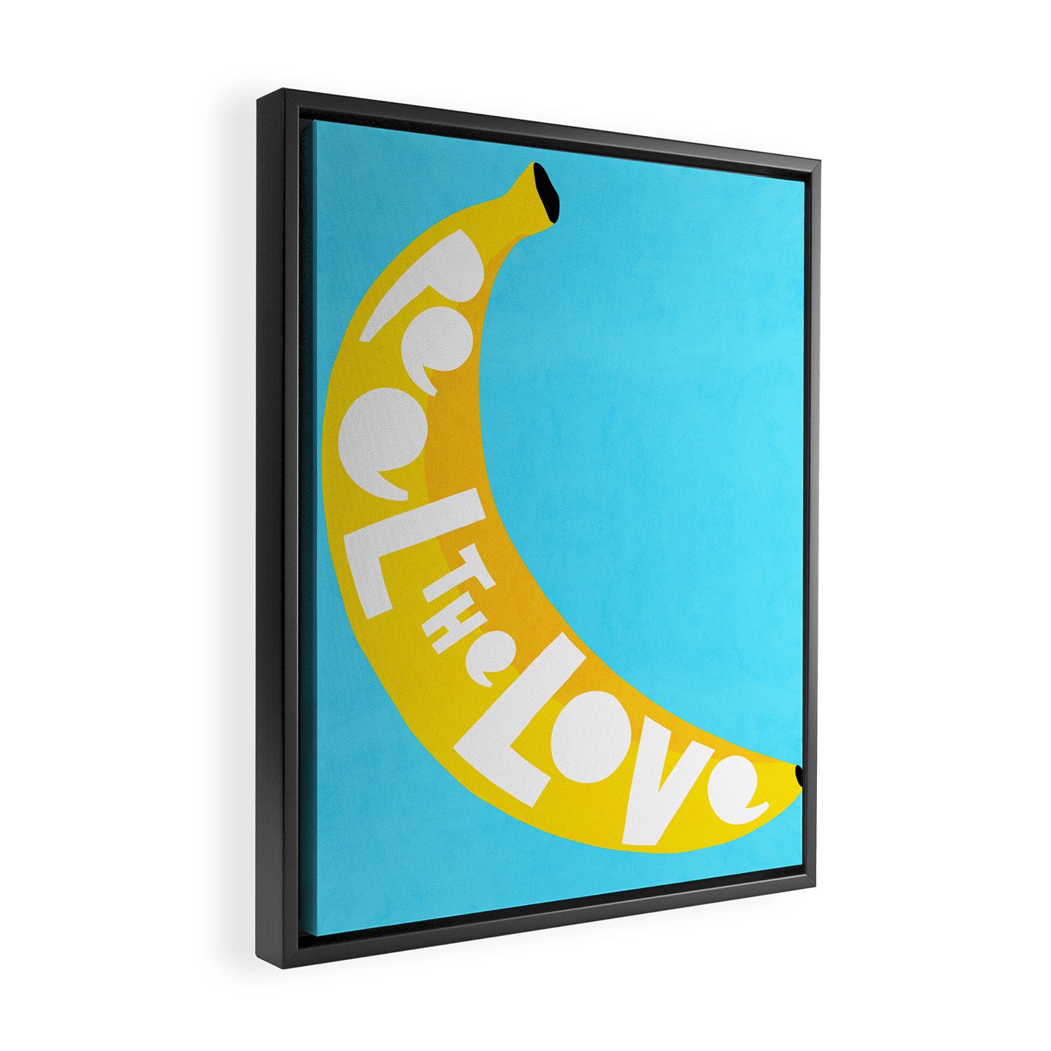 Big fruit Banana with 'Peel the love' typographic pun Framed Canvas Print Gallery Image 2