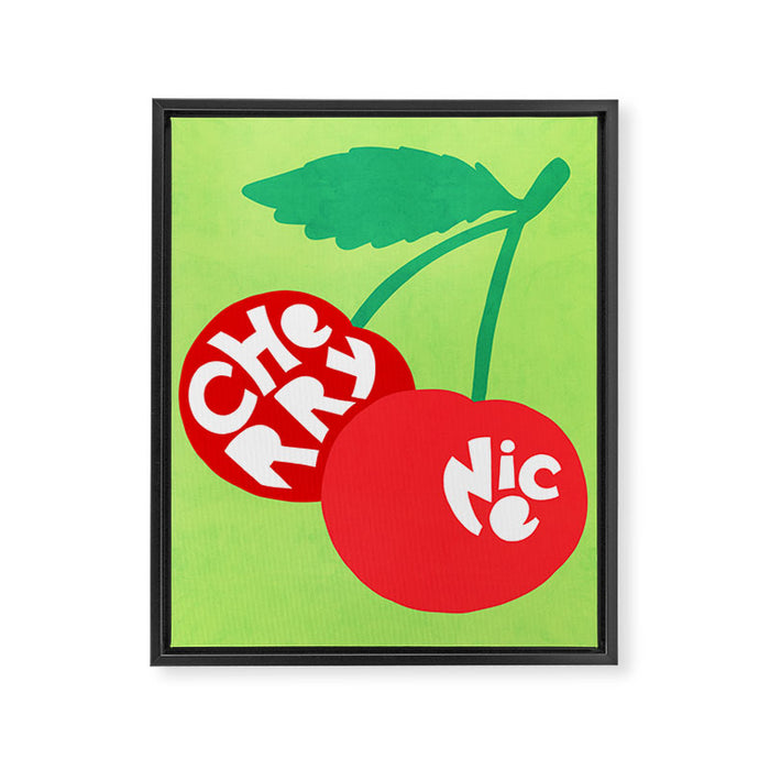 Big fruit Cherry duo with fun pun 'Cherry Nice'  Framed Canvas Print Gallery Image 1