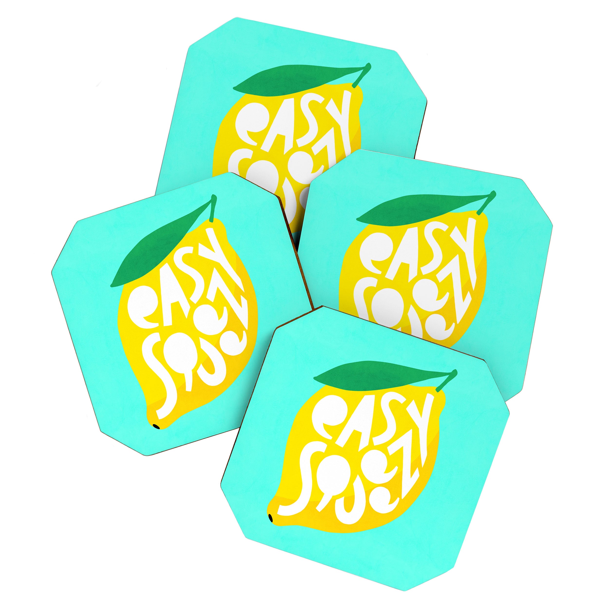 Big Fruit Lemon 'Easy Squeezy' Typographic pun  Coaster Gallery Image 1