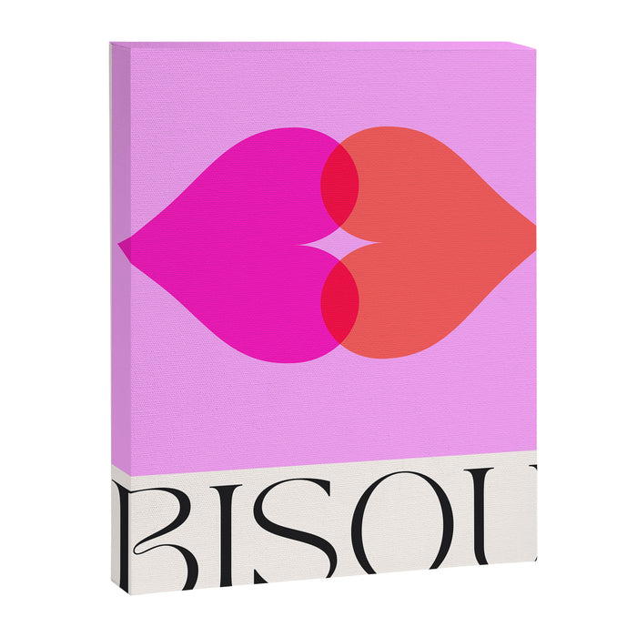 'BISOU' Vibrant Minimal French Love kiss Art Canvas Print Gallery Image 1