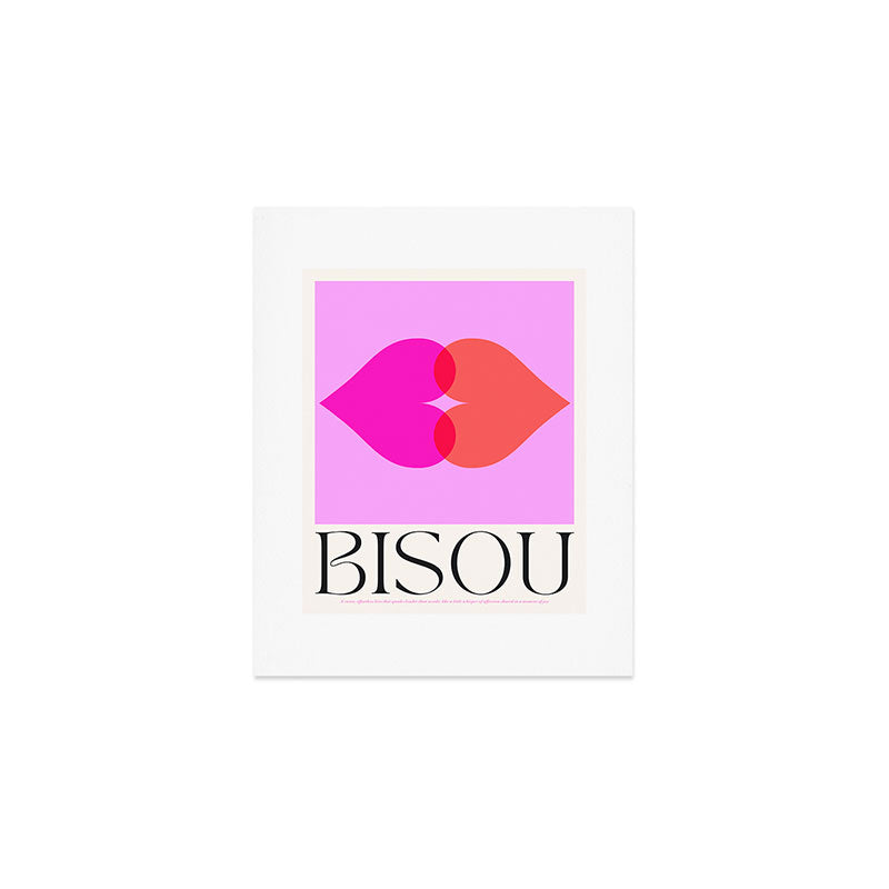 'BISOU' Vibrant Minimal French Love kiss Art Art Print Gallery Image 1