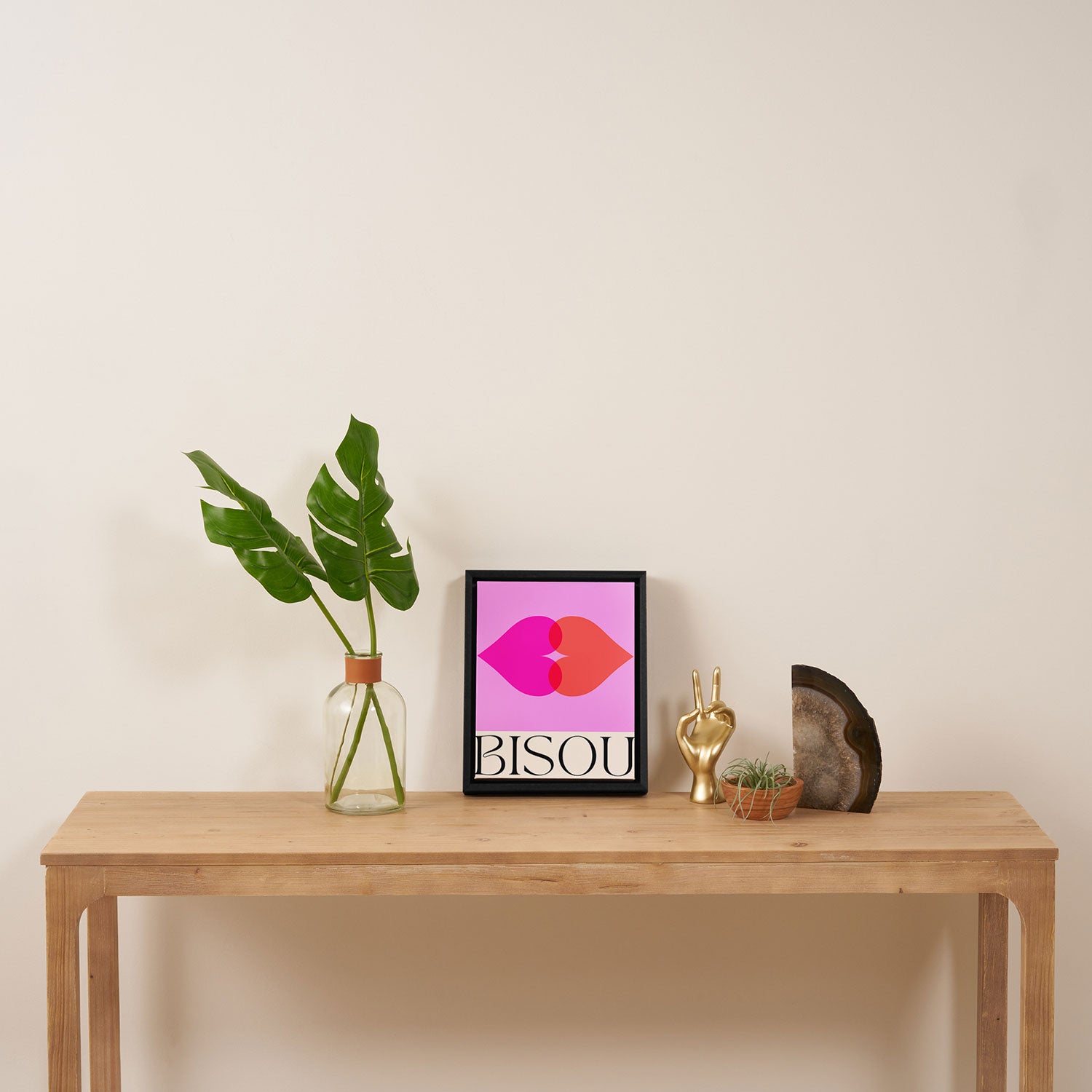'BISOU' Vibrant Minimal French Love kiss Art Framed Canvas Print Gallery Image 4