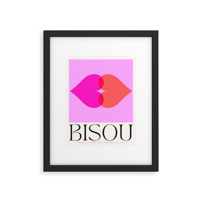 'BISOU' Vibrant Minimal French Love kiss Art Framed Art Print Gallery Image 1