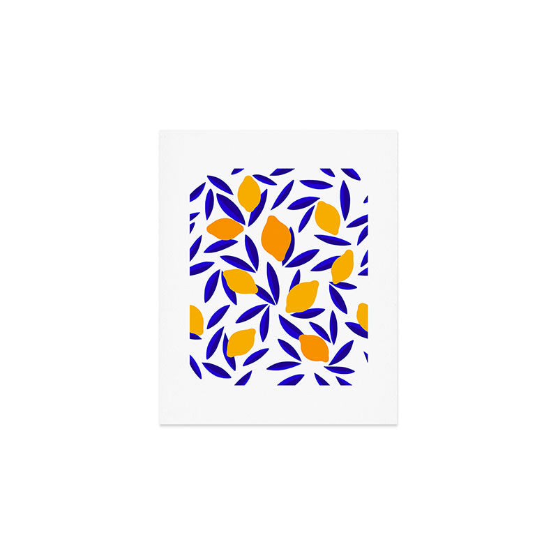 Blue and yellow Lemon Summery Pattern Art Print Gallery Image 1