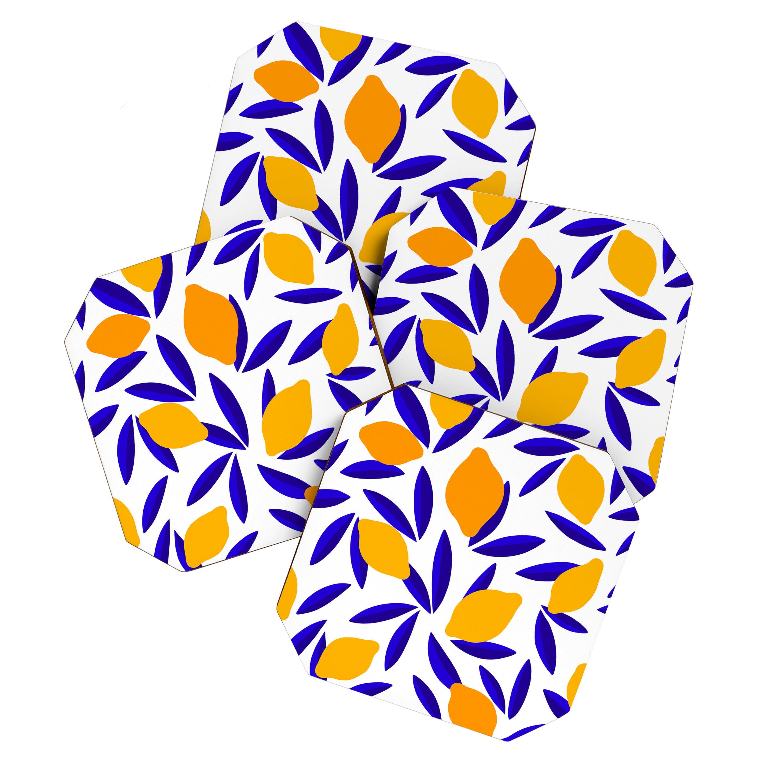 Blue and yellow Lemon Summery Pattern Coaster Gallery Image 1