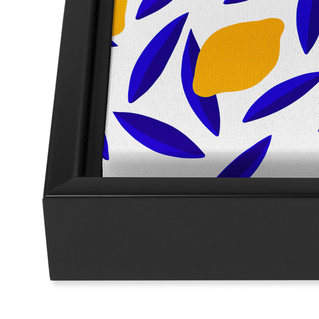 Blue and yellow Lemon Summery Pattern Framed Canvas Print Gallery Image 3