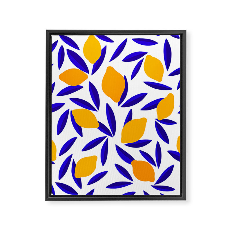 Blue and yellow Lemon Summery Pattern Framed Canvas Print Gallery Image 6