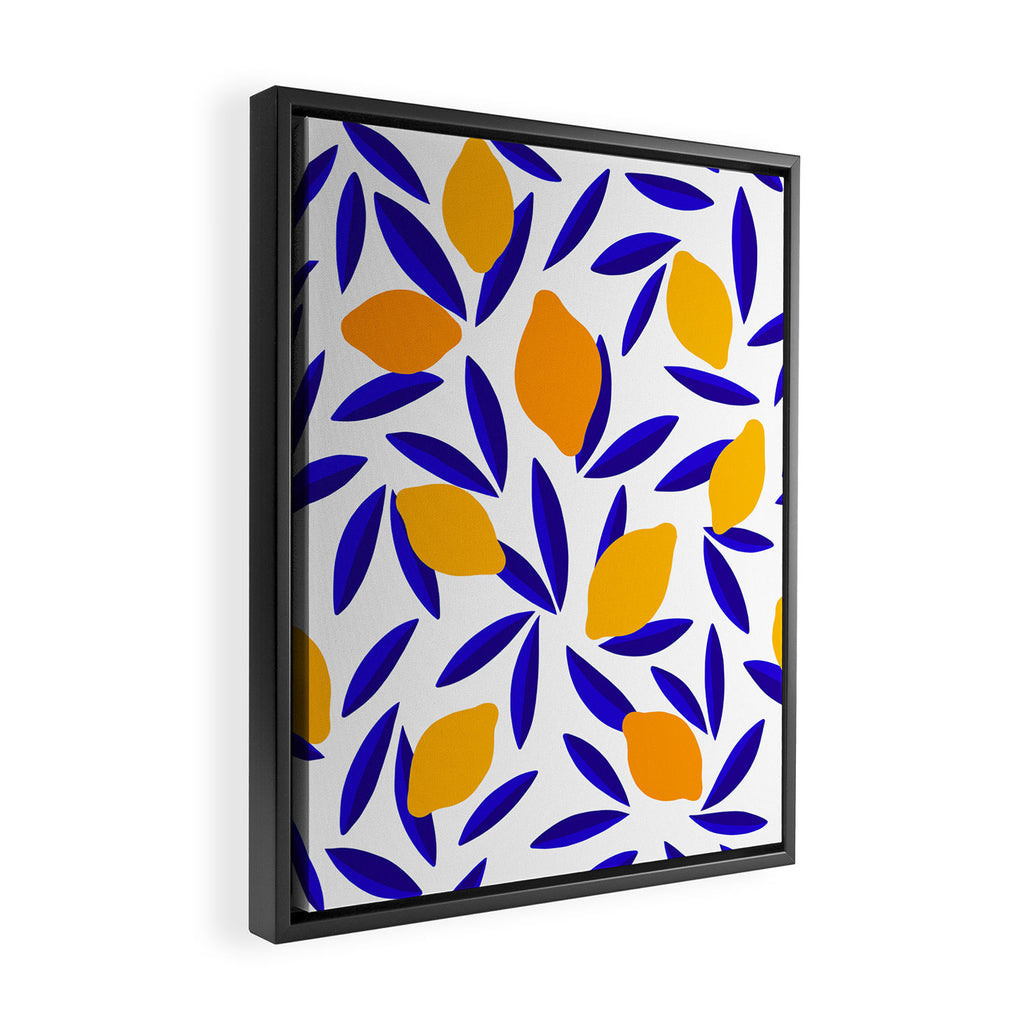 Blue and yellow Lemon Summery Pattern Framed Canvas Print Gallery Image 2