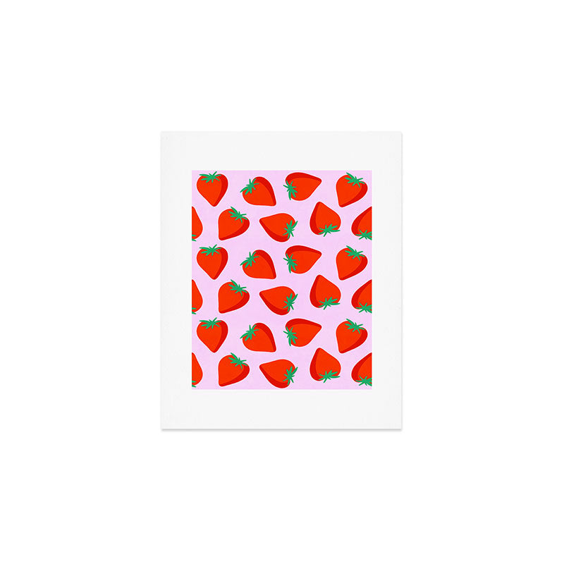 Bold and Vibrant Minimal Strawberry Pattern Pink Red Art Print Gallery Image 1