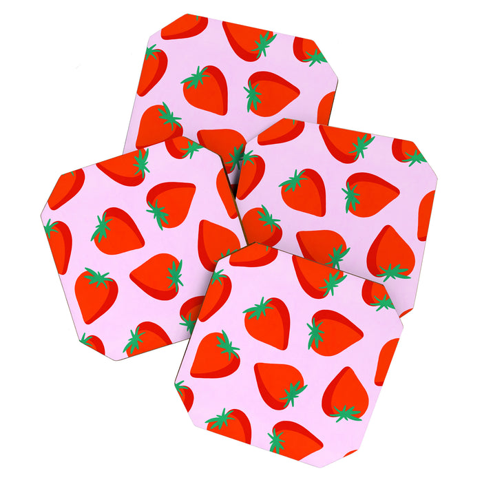 Bold and Vibrant Minimal Strawberry Pattern Pink Red Coaster Gallery Image 1