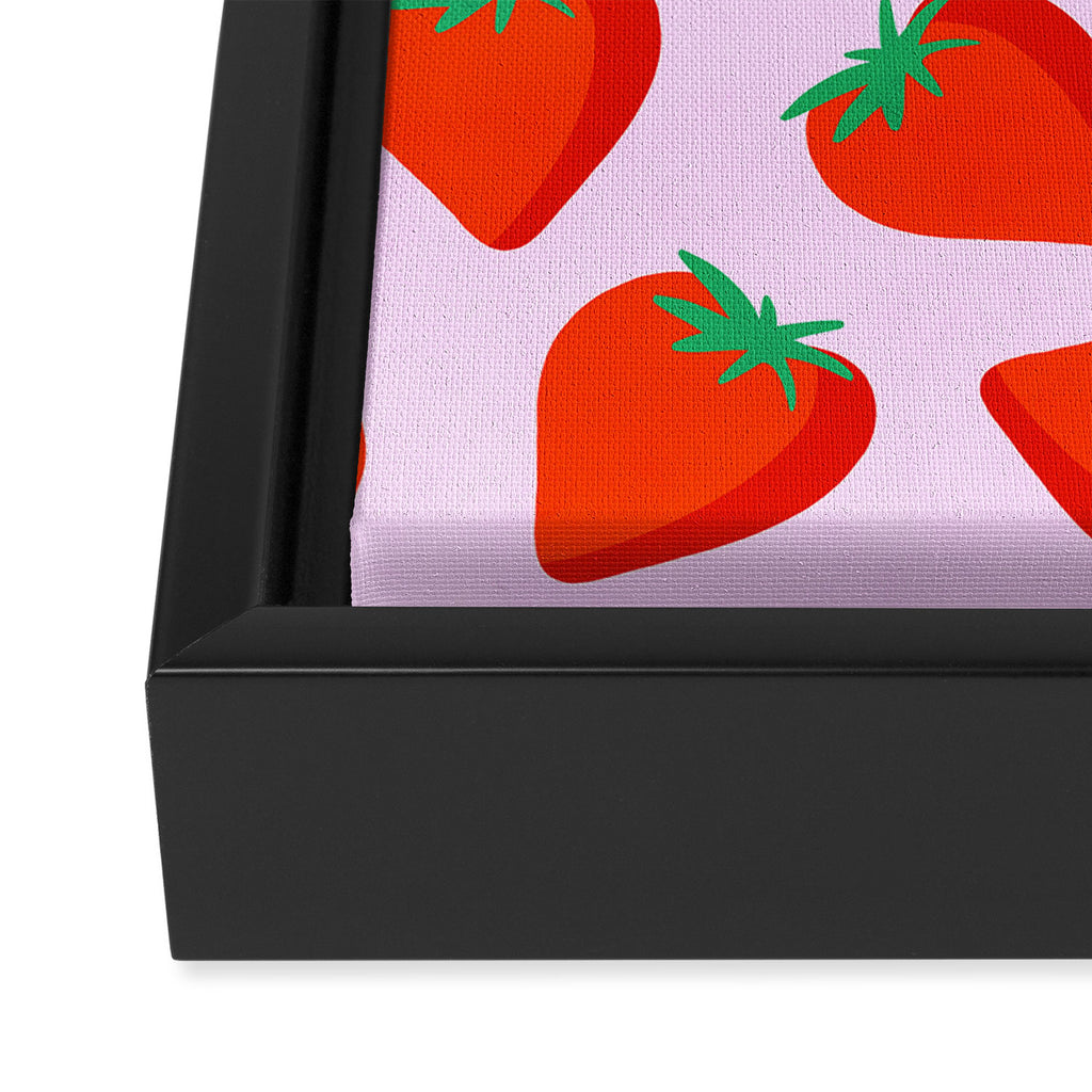 Bold and Vibrant Minimal Strawberry Pattern Pink Red Framed Canvas Print Gallery Image 3