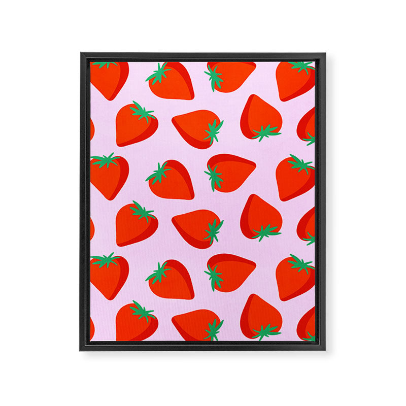 Bold and Vibrant Minimal Strawberry Pattern Pink Red Framed Canvas Print Gallery Image 6