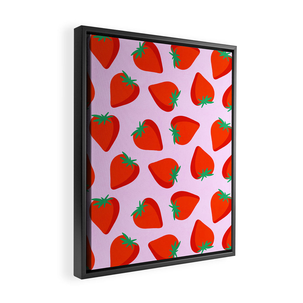 Bold and Vibrant Minimal Strawberry Pattern Pink Red Framed Canvas Print Gallery Image 2