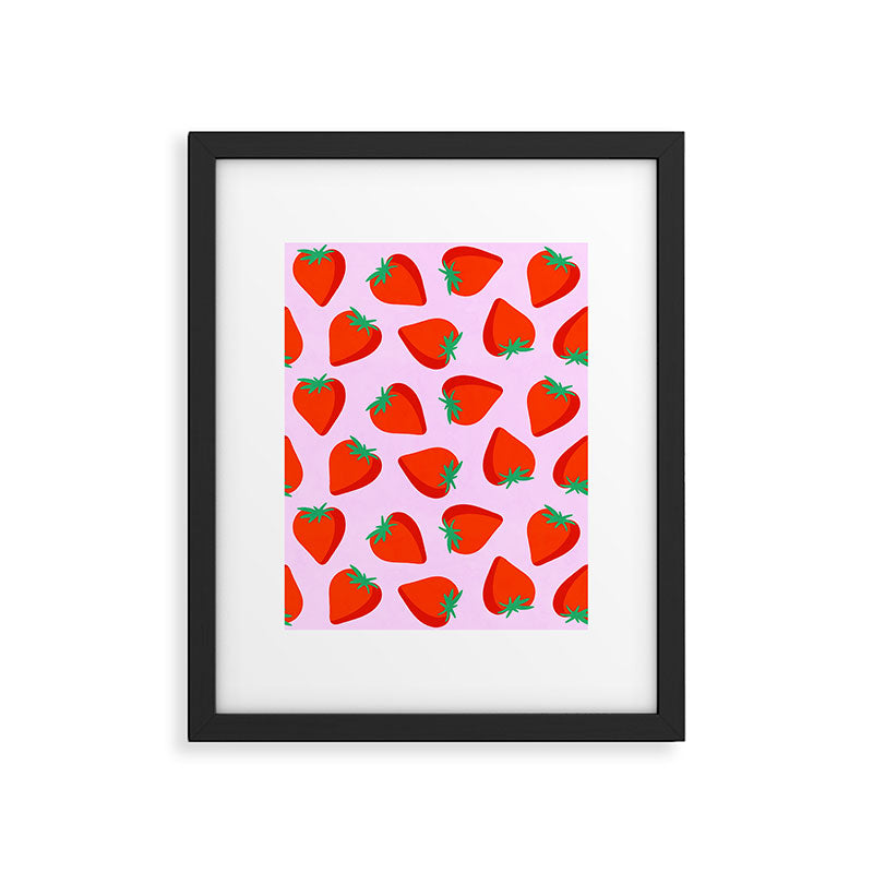 Bold and Vibrant Minimal Strawberry Pattern Pink Red Framed Art Print Gallery Image 5