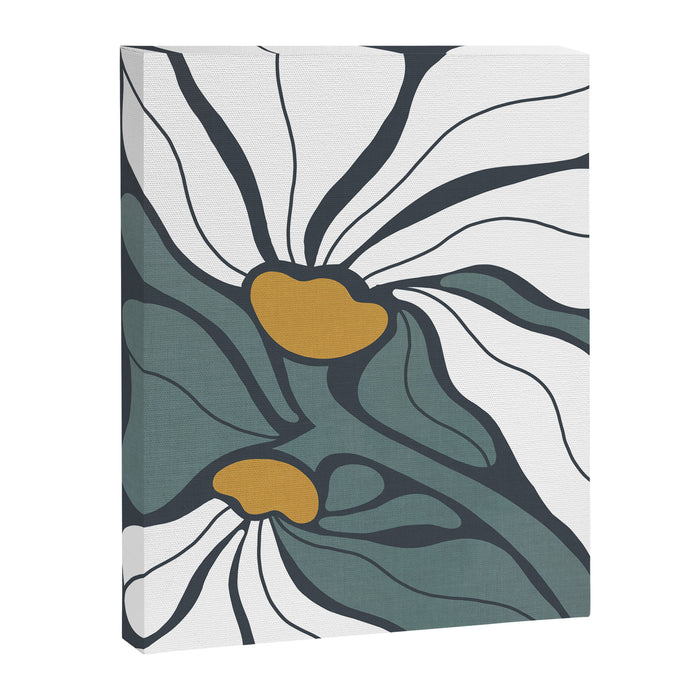 Bold Boho Art Nouveau Floral 3.2 ochre, teal blue, white Canvas Print Gallery Image 1