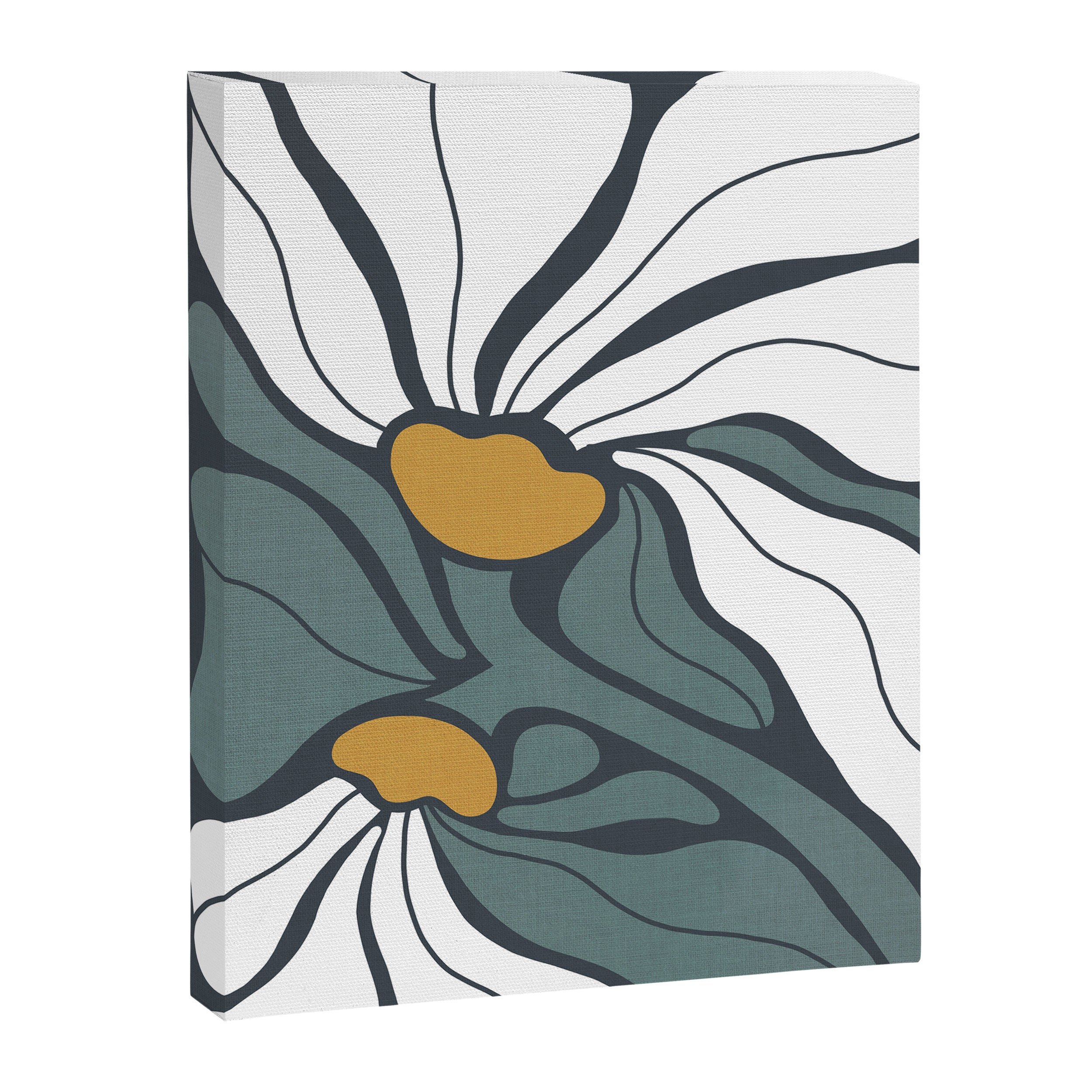 Bold Boho Art Nouveau Floral 3.2 ochre, teal blue, white Canvas Print Gallery Image 6