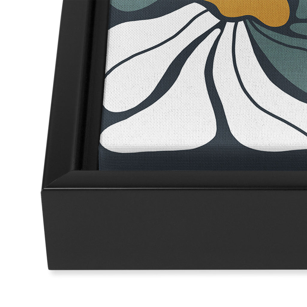 Bold Boho Art Nouveau Floral 3.2 ochre, teal blue, white Framed Canvas Print Gallery Image 3