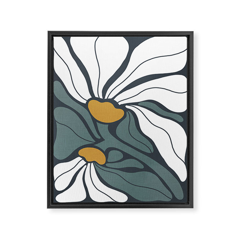 Bold Boho Art Nouveau Floral 3.2 ochre, teal blue, white Framed Canvas Print Gallery Image 6