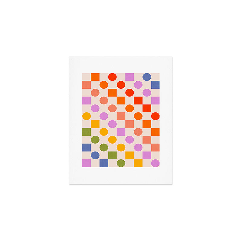 Bold Playful Checks and Dots Pattern - Rainbow colours Art Print Gallery Image 1