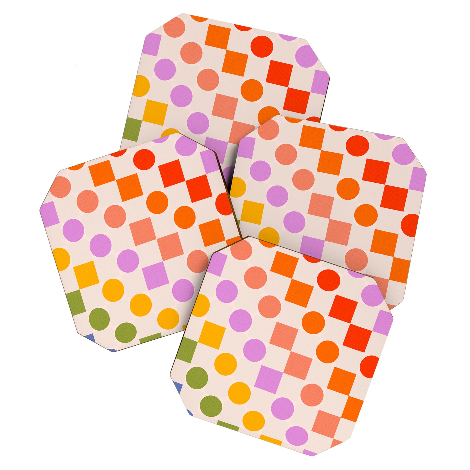 Bold Playful Checks and Dots Pattern - Rainbow colours Coaster Gallery Image 1