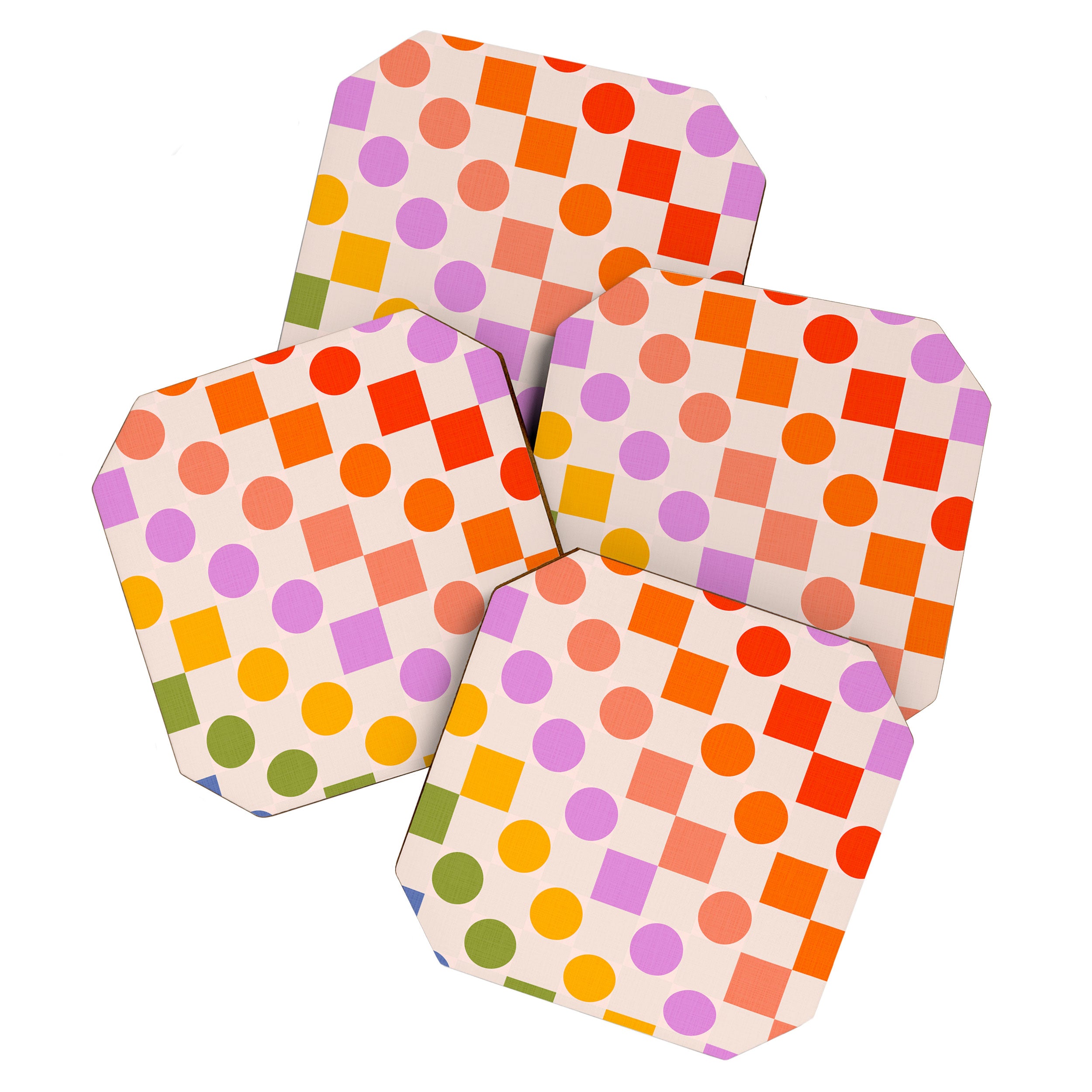 Bold Playful Checks and Dots Pattern - Rainbow colours Coaster Gallery Image 1