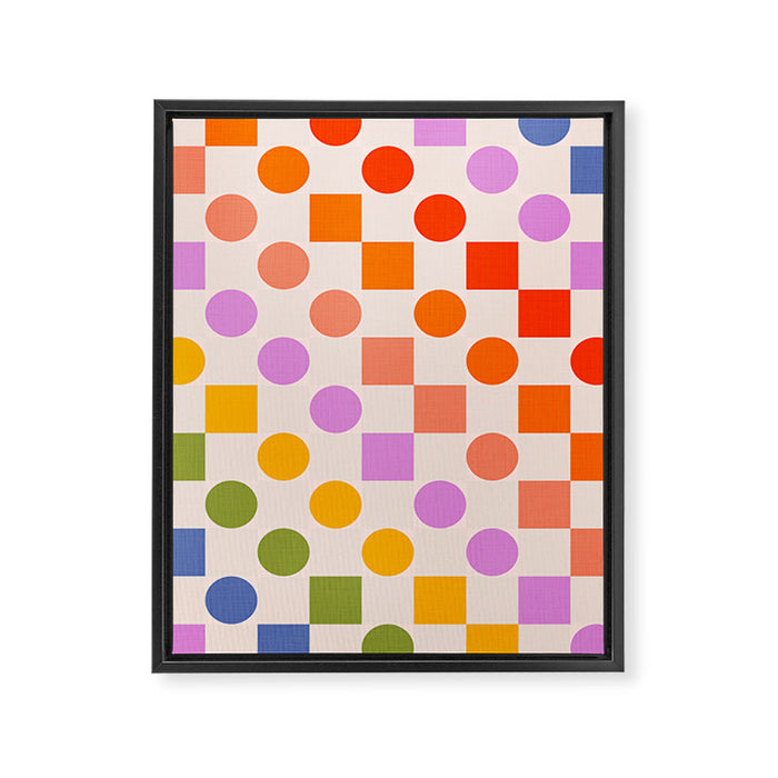 Bold Playful Checks and Dots Pattern - Rainbow colours Framed Canvas Print Gallery Image 1