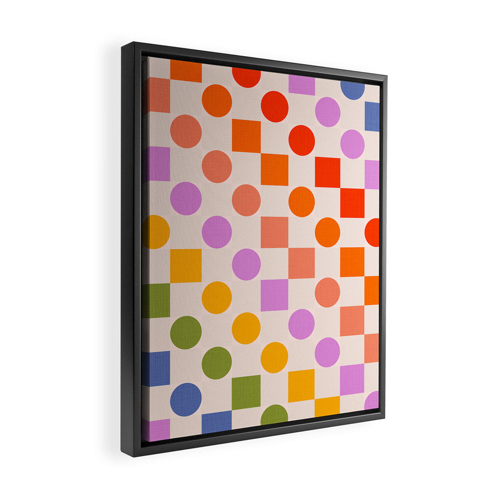 Bold Playful Checks and Dots Pattern - Rainbow colours Framed Canvas Print Gallery Image 2