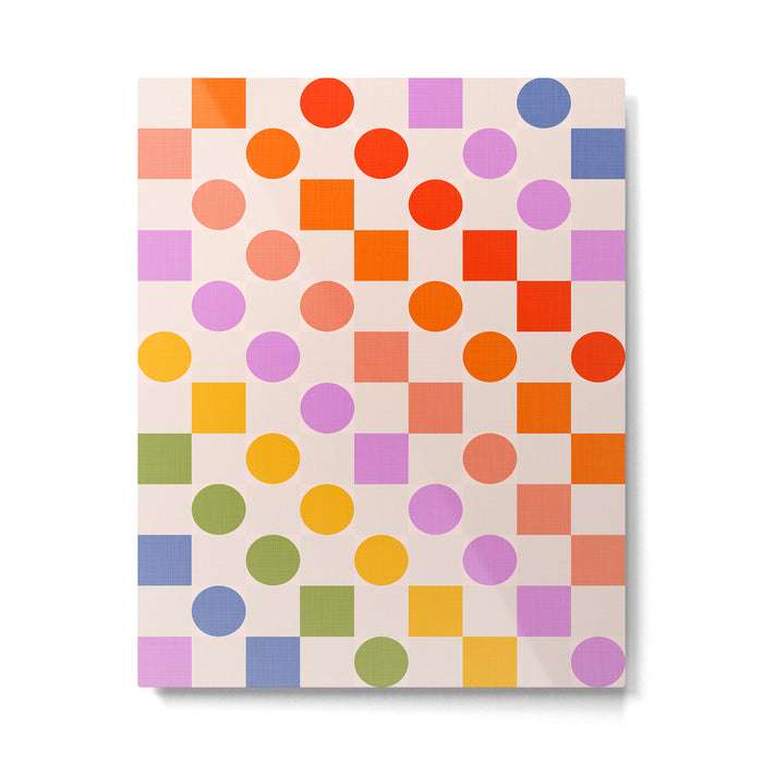Bold Playful Checks and Dots Pattern - Rainbow colours Metal Print Gallery Image 1