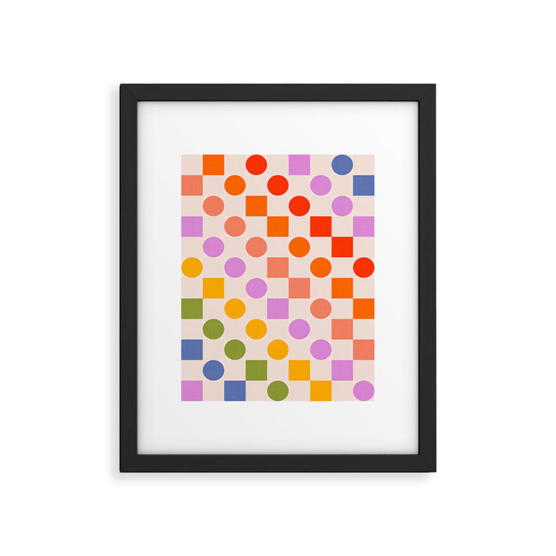 Bold Playful Checks and Dots Pattern - Rainbow colours Framed Art Print Gallery Image 5