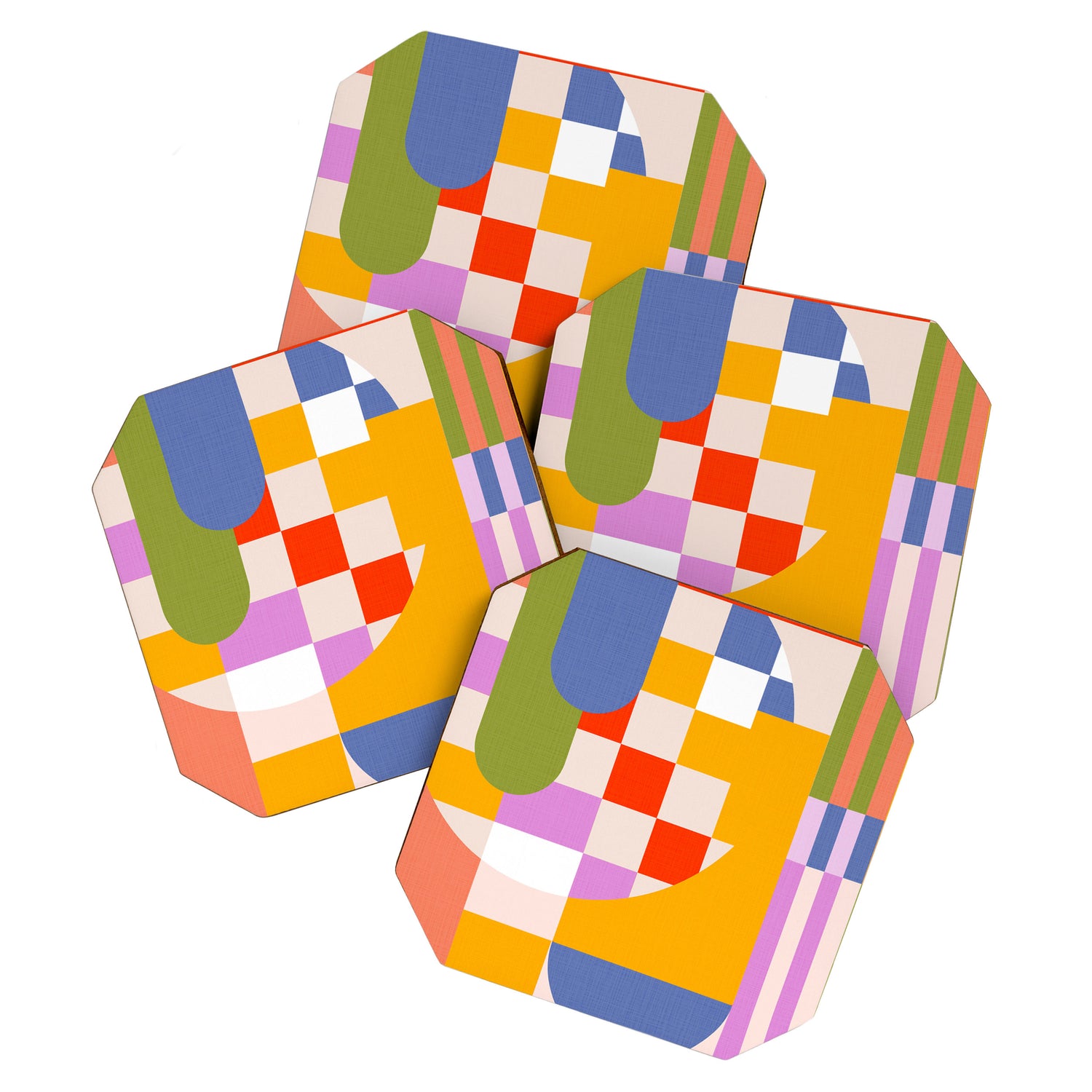 Bold Playful Geometric Bauhaus Checks and stripes Coaster Gallery Image 1