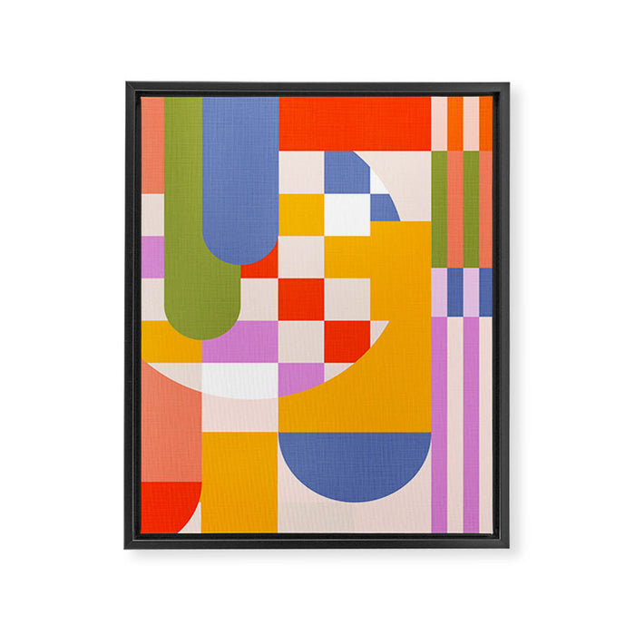 Bold Playful Geometric Bauhaus Checks and stripes Framed Canvas Print Gallery Image 1