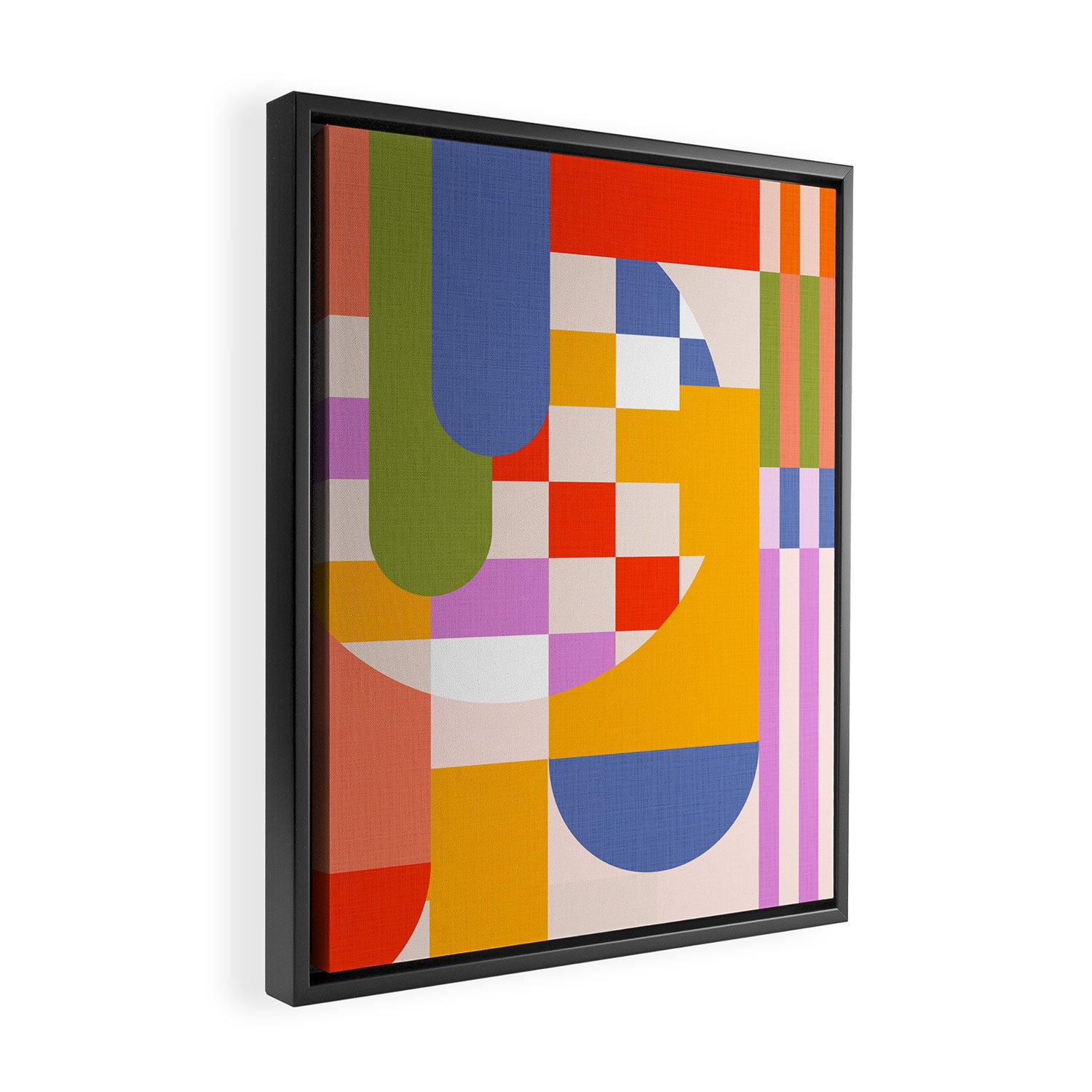 Bold Playful Geometric Bauhaus Checks and stripes Framed Canvas Print Gallery Image 2