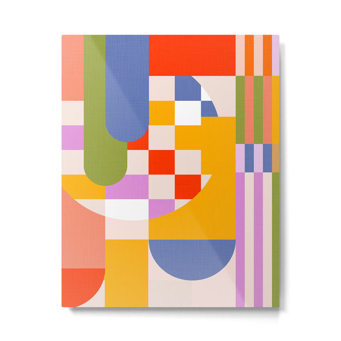Bold Playful Geometric Bauhaus Checks and stripes Metal Print Gallery Image 1