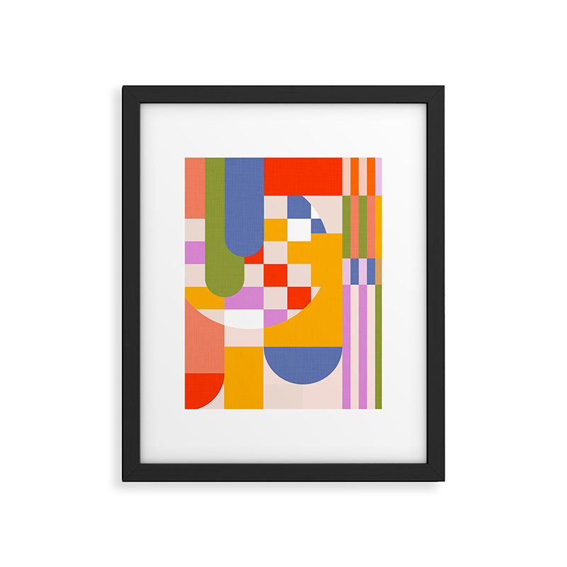 Bold Playful Geometric Bauhaus Checks and stripes Framed Art Print Gallery Image 5