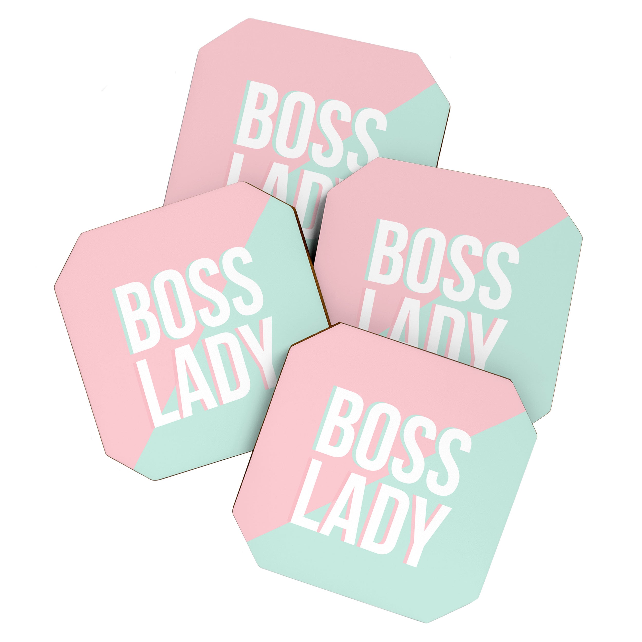 Boss Lady - Pastel Pink and Aqua #bosslady #society6 #typography Coaster Gallery Image 1
