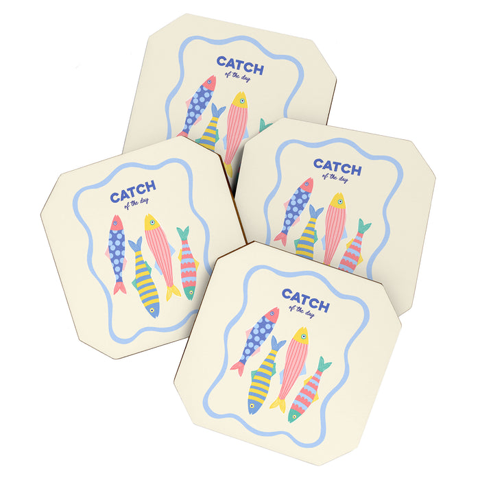  Catch of the Day - Playful Retro Sardine in fun stripes and dots Coaster Gallery Image 1