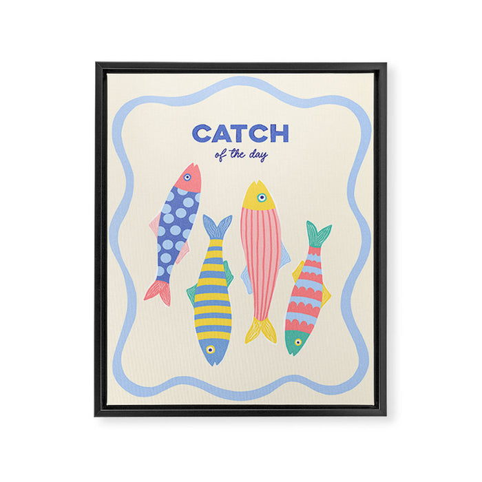  Catch of the Day - Playful Retro Sardine in fun stripes and dots Framed Canvas Print Gallery Image 1