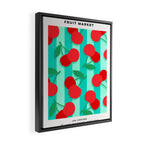 Cherry fruit market poster on aqua and turquoise stripes Framed Canvas Print Gallery Image 2