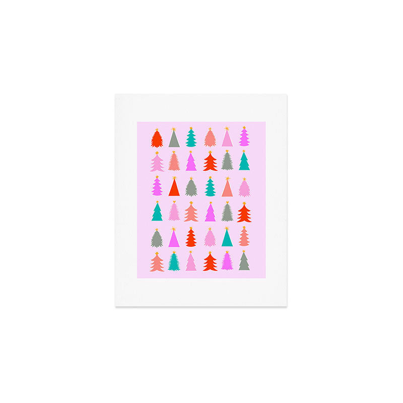 Christmas Tree Pattern on Pink Art Print Gallery Image 1