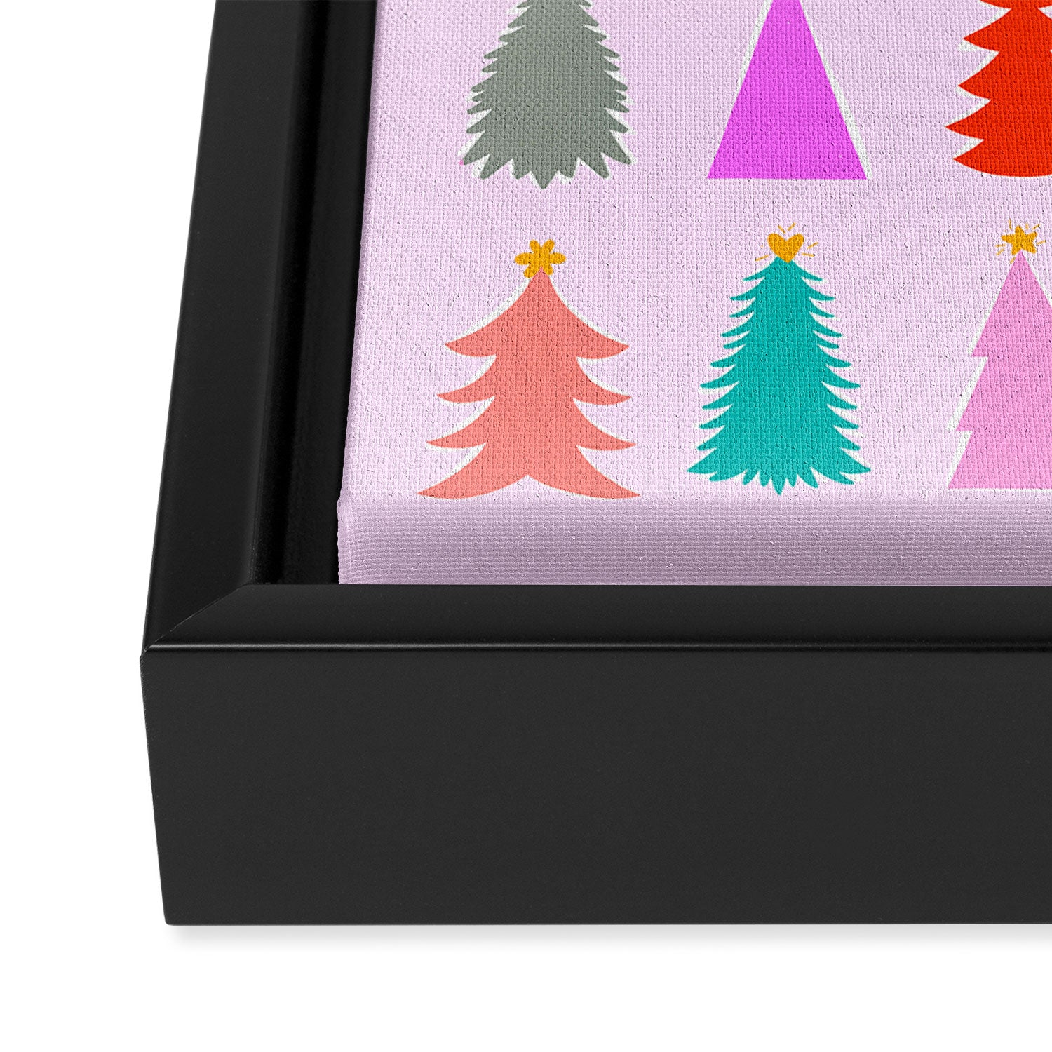 Christmas Tree Pattern on Pink Framed Canvas Print Gallery Image 3