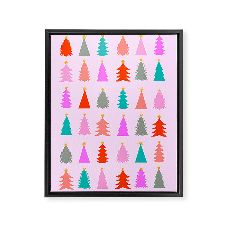 Christmas Tree Pattern on Pink Framed Canvas Print Gallery Image 6