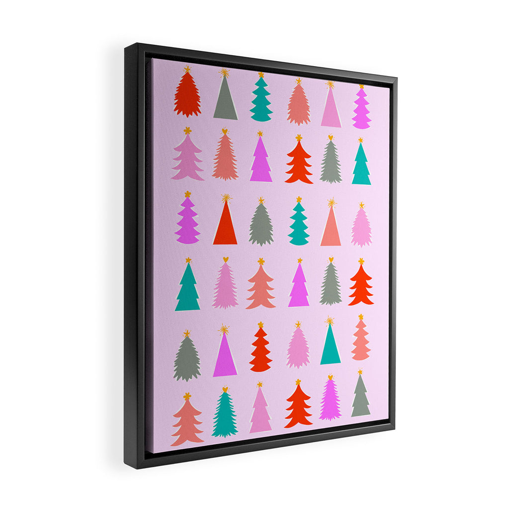 Christmas Tree Pattern on Pink Framed Canvas Print Gallery Image 2