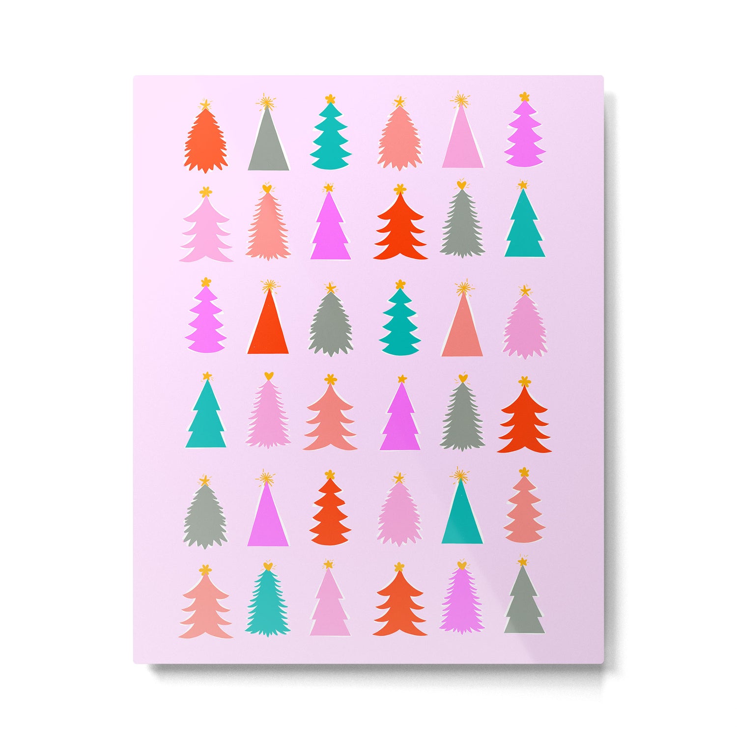 Christmas Tree Pattern on Pink Metal Print Gallery Image 4