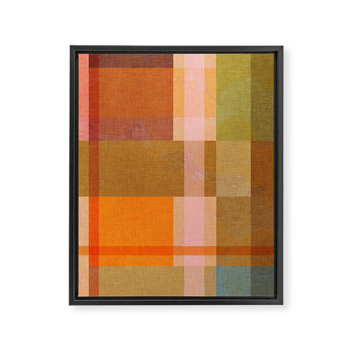 Cosy Heritage Woven Plaid 2 earthy orange blue green Framed Canvas Print Gallery Image 1