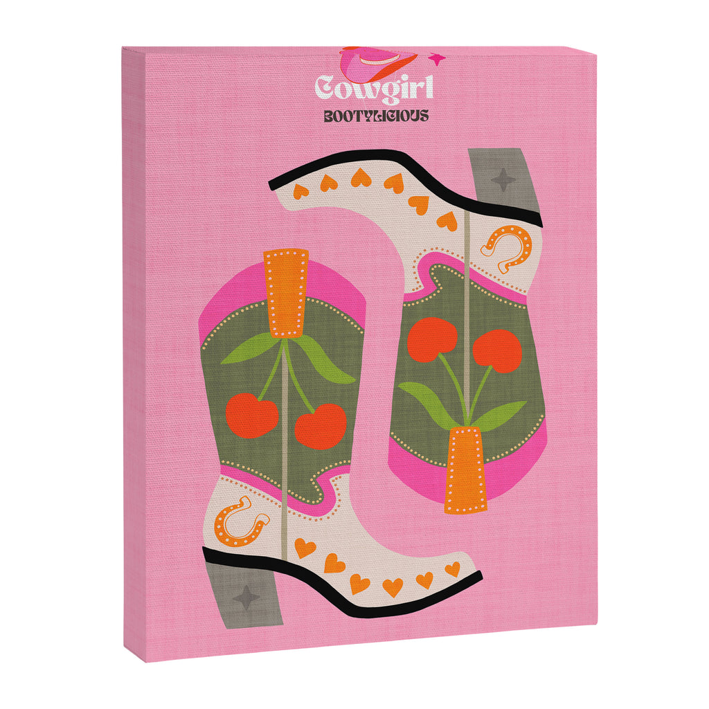 Cowgirl boots - 'Booty-licious' pun in pink Canvas Print Gallery Image 6
