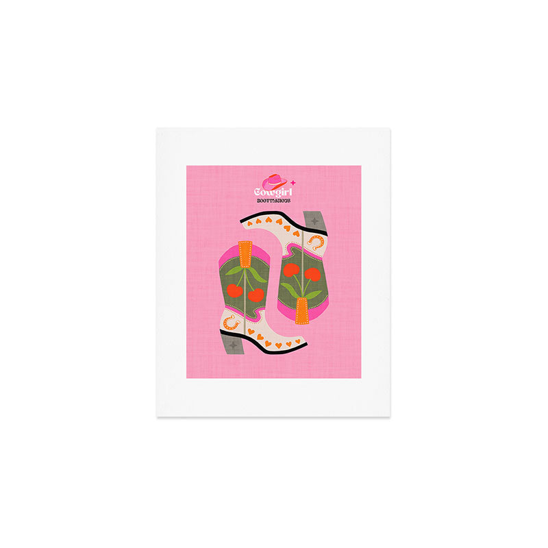 Cowgirl boots - 'Booty-licious' pun in pink Art Print Gallery Image 1