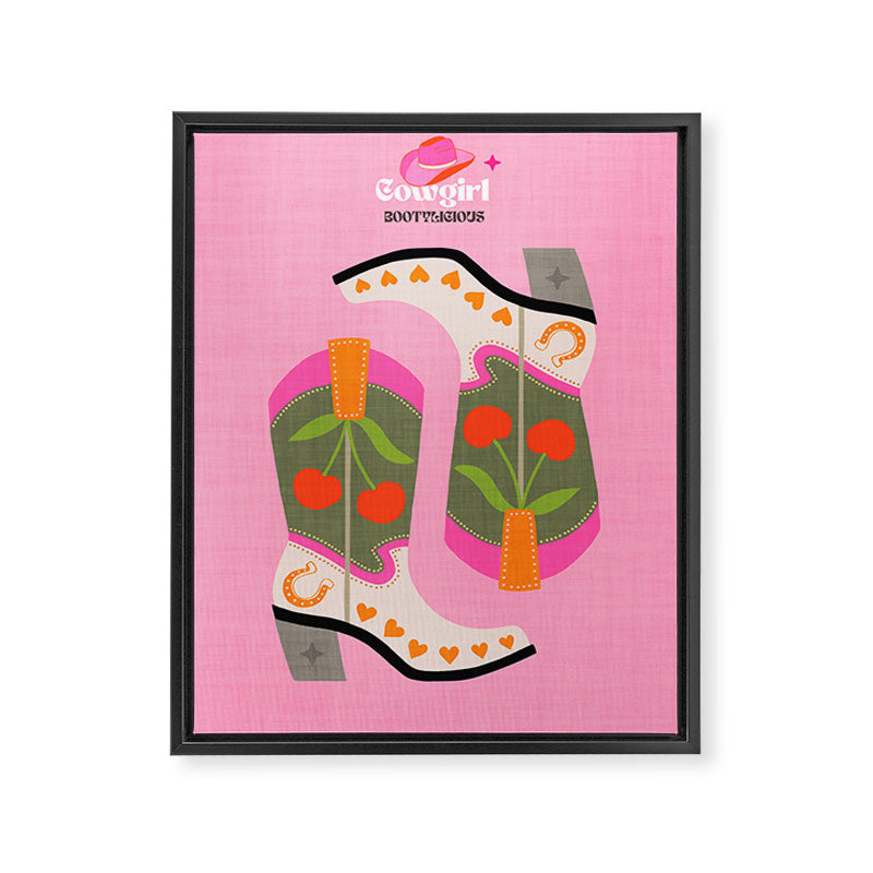 Cowgirl boots - 'Booty-licious' pun in pink Framed Canvas Print Gallery Image 6