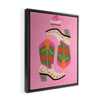 Cowgirl boots - 'Booty-licious' pun in pink Framed Canvas Print Gallery Image 2