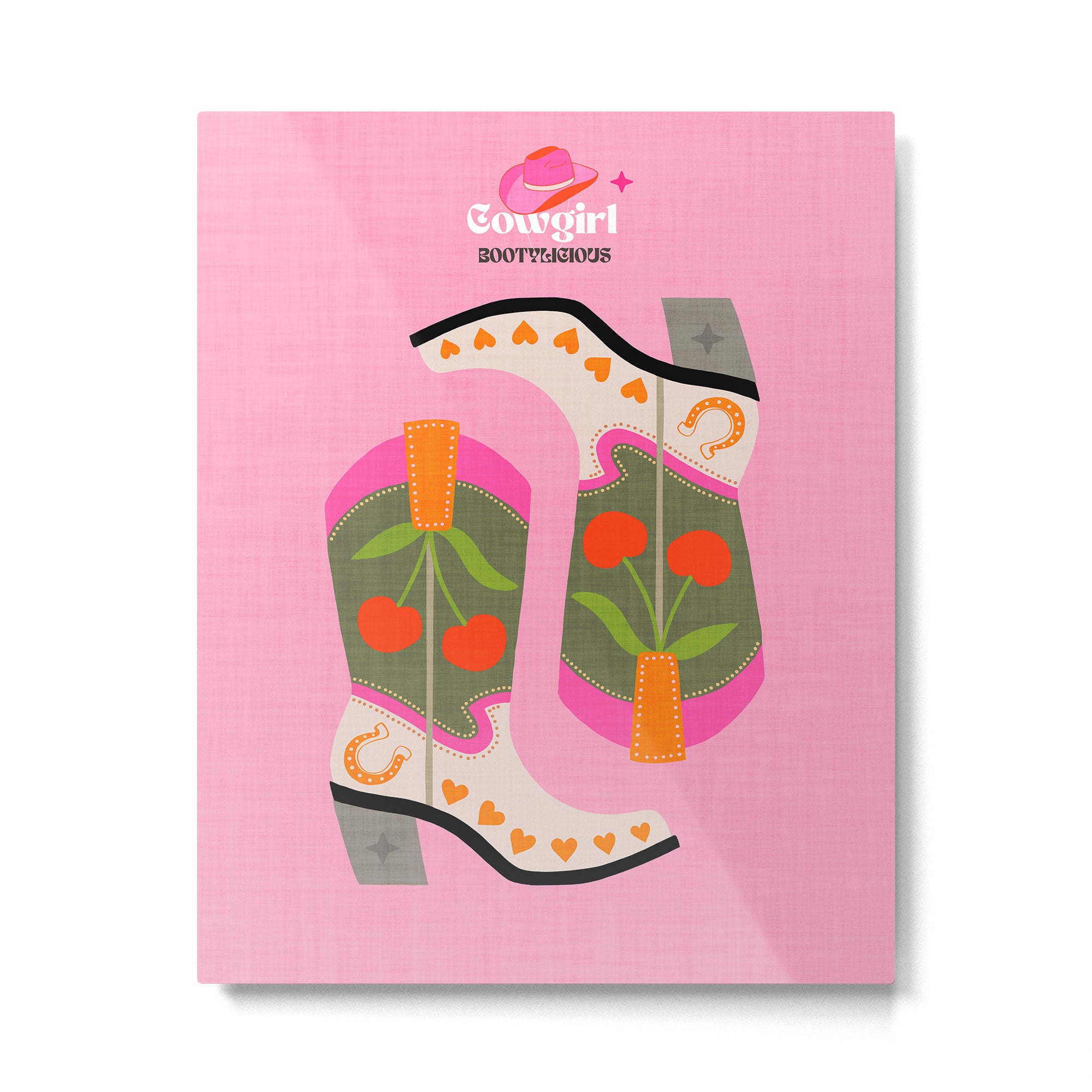 Cowgirl boots - 'Booty-licious' pun in pink Metal Print Gallery Image 4
